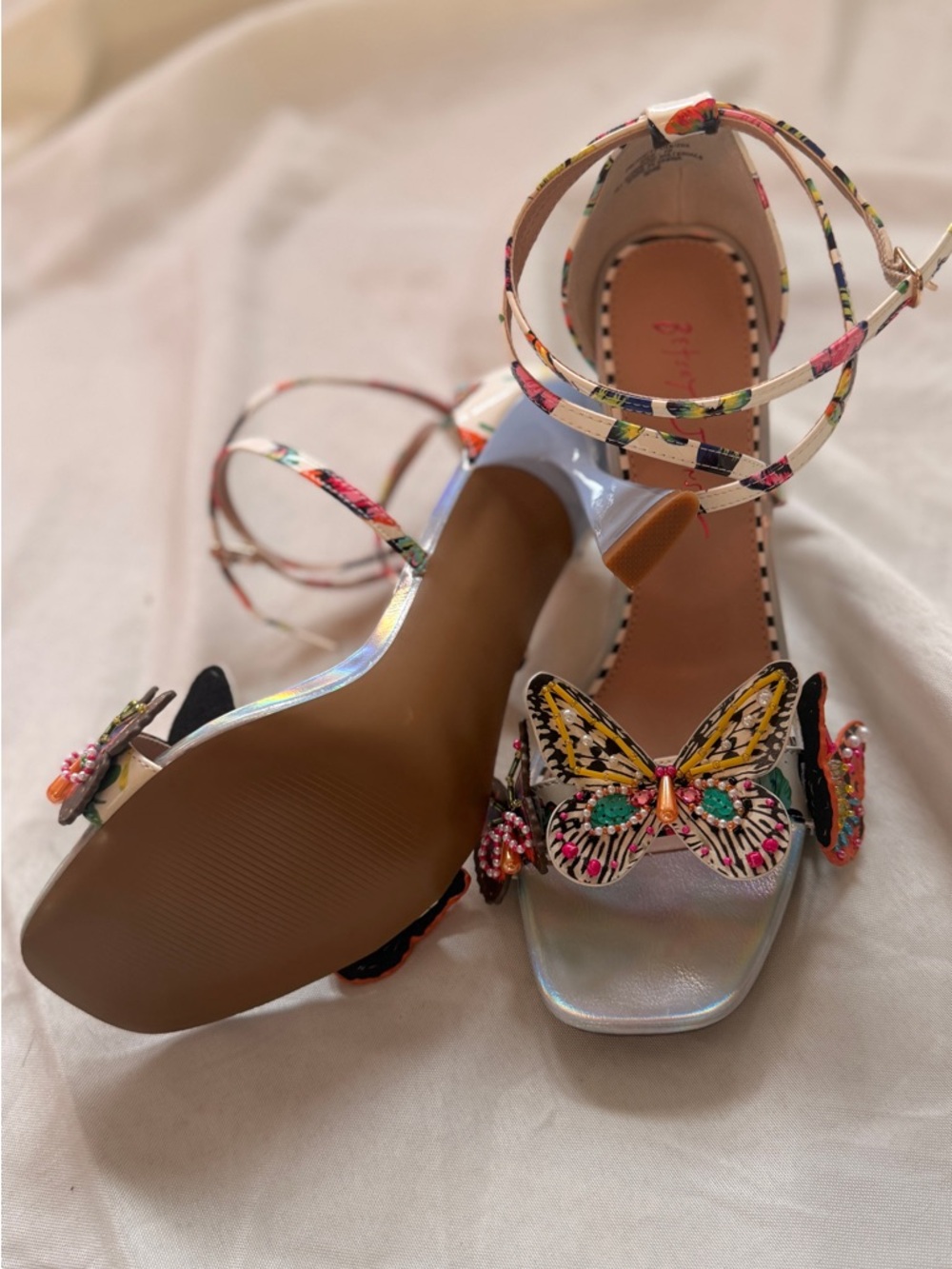 Betsey Johnson Multicolor Butterfly Ankle-Strap Heels - Picture 3 of 6